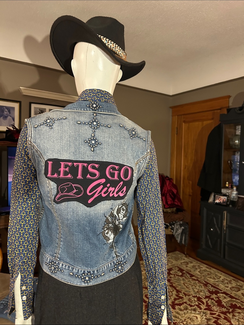 Upcycled cowgirl studded , embroidered denim vest